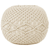 REDEARTH Round Pouf Ottoman -Macrame Hand Knitted Poof Pouffe Ottoman Cover Accent Chair Seat Footrest for Living Room, Bedroom, Nursery, kidsroom, Patio, Gym; 100% Cotton (19x19x14; Natural)