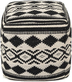 UNSTUFFED Pouf Ottoman Cover - REDEARTH Textured Storage Cube Bean Bag Pouffe Accent Chair Seat Footrest for Living Room, Bedroom, Nursery, Kidsroom; 100% Cotton(20"X20"X20", Linear Diamonds Black)