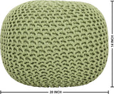 REDEARTH Round Pouf Foot Stool Ottoman -Cotton Knitted Cord Boho Pouffe, Cable Poof Accent Chair Filled Footrest Ready to use for Living Room, Bedroom, Nursery, Patio, Lounge (19"x19" x14",Kiwi)
