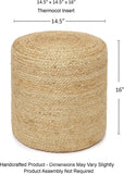 REDEARTH Cylindrical Pouf Ottoman -Braided Pouffe Accent Chair Round Seat Footrest for Living Room, Bedroom, Nursery, kidsroom, Patio, Gym; 100% Jute (14.5"X14.5"X16"; Natural)