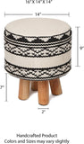 REDEARTH Foot Stool -Handmade Wooden 4 Legs Tufted Seat Footrest for Living Room, Bedroom, Nursery, kidsroom, Patio, Gym; 100% Cotton (16x14x14; Natural)