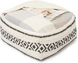 UNSTUFFED Pouf Ottoman Cover - REDEARTH Textured Storage Cube Bean Bag Poof Pouffe Seat Footrest For Living Room, Bedroom, Nursery, Kidsroom, Patio; 100% Cotton (20"X20"X8"; Black Natural)