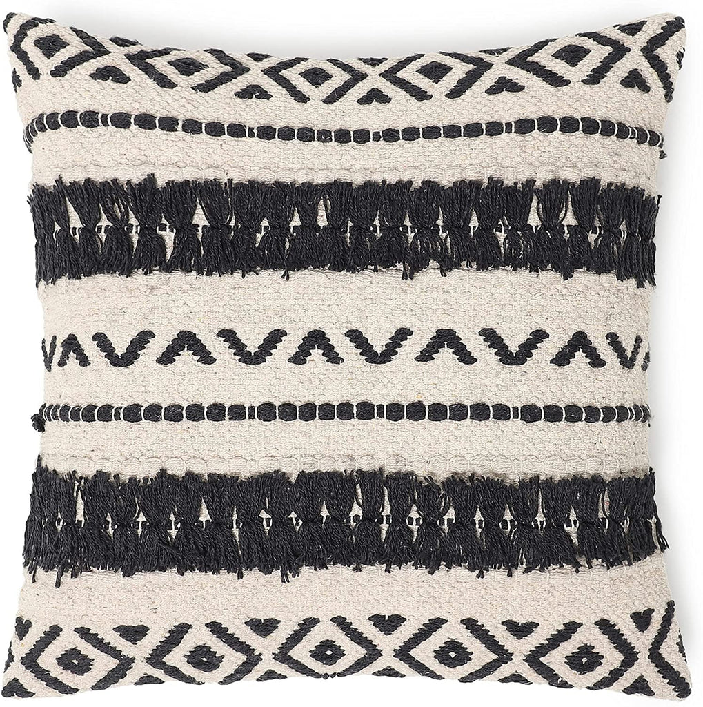 REDEARTH Textured Throw Pillow Cushion Covers-Hand Woven Tufted Decorative Farmhouse Cases set for couch, sofa, bed, chair, dining, patio, outdoor; 100% Cotton (18x18"; Black) Pack of 2