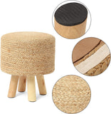 REDEARTH Foot Stool -Handmade Wooden 4 Legs Jute Braided Seat Footrest for Living Room, Bedroom, Nursery, kidsroom, Patio, Gym; 100% Jute (16x14x14; Natural)