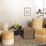 REDEARTH Cylindrical Pouf Foot Stool Ottoman -Jute Braided Pouffe Poof Accent Chair Footrest for The Living Room, Bedroom, Nursery, Patio, Lounge & Other Rooms in The Home (16”x16”x16”; Natural Ivory)