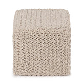 REDEARTH Cube Pouf Foot Stool Ottoman -Hand Knitted Poof, Cord Boho Pouffe, Home Décor Accent Chair, Stuffed Footrest for Living Room, Bedroom, Nursery, Covered Patio (16”x16”x16”; Beige Ivory)