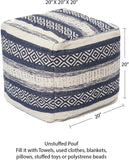 UNSTUFFED Pouf Ottoman Cover - REDEARTH Textured Storage Cube Bean Bag Poof Pouffe Accent Chair Seat Footrest For Living Room, Bedroom, Patio, Gym; 100% Cotton (20"X20"X20", Indigo Impressions)