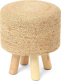 REDEARTH Foot Stool -Handmade Wooden 4 Legs Jute Braided Seat Footrest for Living Room, Bedroom, Nursery, kidsroom, Patio, Gym; 100% Jute (16x14x14; Natural)