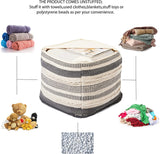 UNSTUFFED Pouf Ottoman Cover Textured Storage Cube Bean Bag Poof Pouffe Accent Chair Seat Footrest for Living Room, Bedroom, Patio, Gym; 100% Cotton (20"X20"X20", Precis Descant Gray)