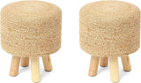 REDEARTH Foot Stool -Handmade Wooden 4 Legs Jute Braided Seat Footrest for Living Room, Bedroom, Nursery, kidsroom, Patio, Gym; 100% Jute (16x14x14; Natural)