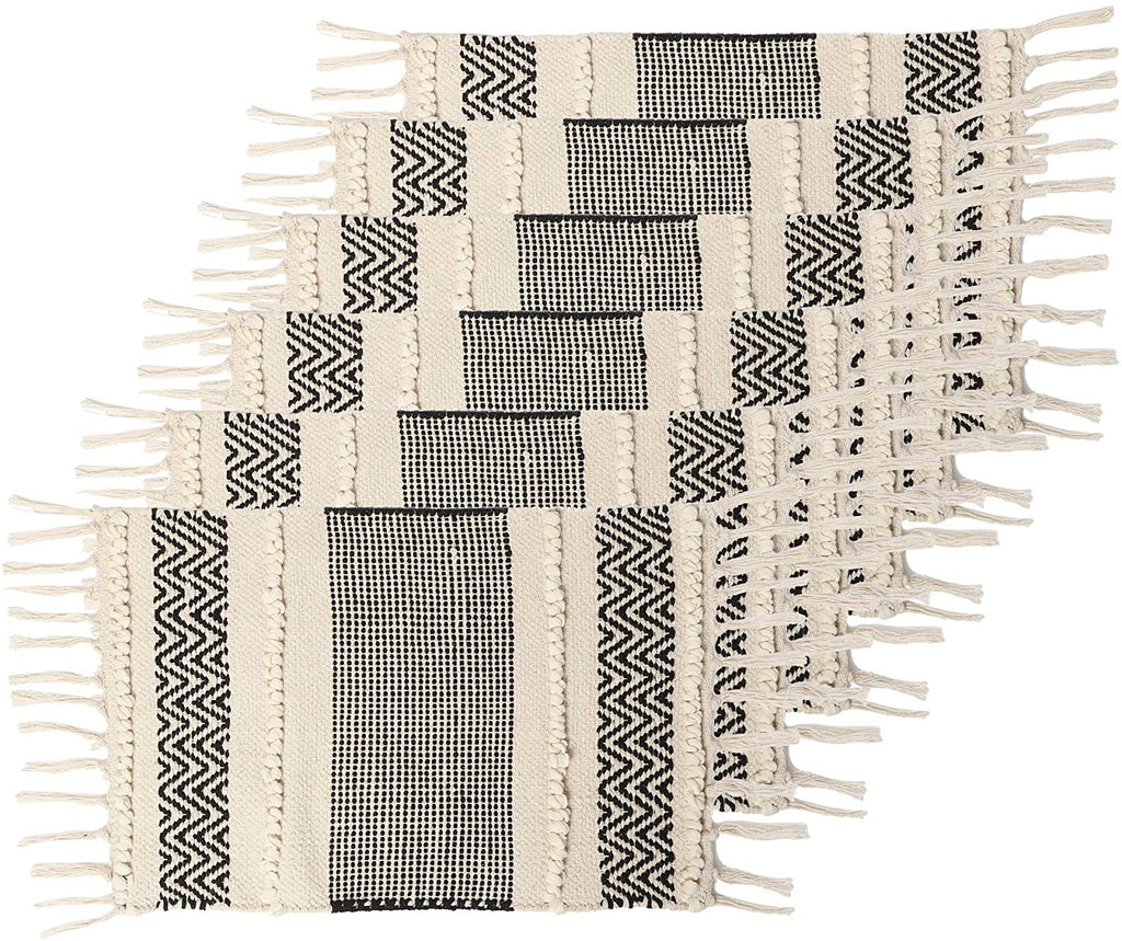REDEARTH Placemats-Hand Woven Exquisite Artisan Made Placemat Set for Dining Table, Coffee Table, Console, Dresser; 100% Cotton (14x20"; Ivory) Set of 6