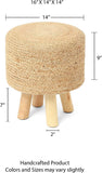 REDEARTH Foot Stool -Handmade Wooden 4 Legs Jute Braided Seat Footrest for Living Room, Bedroom, Nursery, kidsroom, Patio, Gym; 100% Jute (16x14x14; Natural)