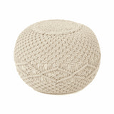 REDEARTH Round Pouf Ottoman -Macrame Hand Knitted Poof Pouffe Ottoman Cover Accent Chair Seat Footrest for Living Room, Bedroom, Nursery, kidsroom, Patio, Gym; 100% Cotton (19x19x14; Natural)