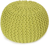 REDEARTH Round Hand Knitted Pouf - Foot Stool Ottoman - Cord Boho Pouffe - Cotton Accent Chair Footrest For Home Decor, Kids,Living Room, Bedroom, Nursery, Patio, Lounge (19”x19”x14”;Apple Green)