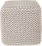 REDEARTH Square Pouf Ottoman Foot Stool -Hand Knitted Bean Bag, Cord Boho Pouffe, Accent Poof Braided Dori Beanbag Chair for Living Room, Bedroom, Nursery, Patio, 100% Cotton (16”x16”x16”; Ivory)
