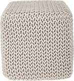 REDEARTH Square Pouf Ottoman Foot Stool -Hand Knitted Bean Bag, Cord Boho Pouffe, Accent Poof Braided Dori Beanbag Chair for Living Room, Bedroom, Nursery, Patio, 100% Cotton (16”x16”x16”; Ivory)