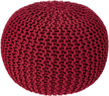 REDEARTH Round Pouf Ottoman -Hand Knitted Cable Boho Poof, Foot Stool Bean Bag, Home Décor Filled Accent Chair Ready to use Footrest for Living Room, Bedroom, Nursery, 100% Cotton (19"x19" x14", Red)