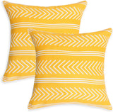 REDEARTH Printed Throw Pillow Cushion Covers-Woven Decorative Farmhouse Cases Set for Couch, Sofa, Bed, Farmhouse, Chair, Dining, Patio, Outdoor, car; 100% Cotton (18x18; Mustard) Pack of 2
