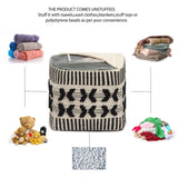 UNSTUFFED Pouf Ottoman Cover Textured Storage Cube Bean Bag Poof Pouffe Accent Chair Seat Footrest for Living Room, Bedroom, Patio, Gym; 100% Cotton (18"X18"X18", Black Natural)