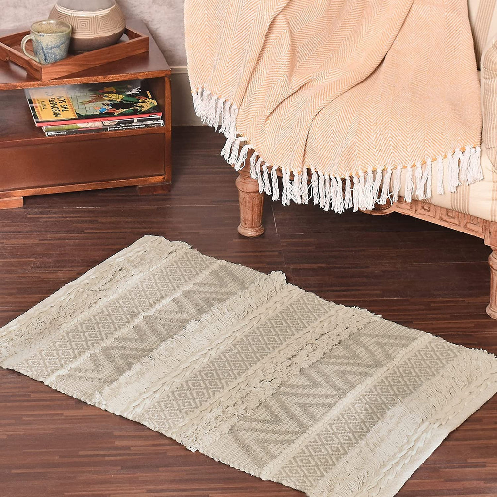 REDEARTH Area Rug - Hand Woven Exquisite 100% Cotton Artisan Made Area Rug, Reverisble, Eco Friendly, Boho, Rustic; (2'x3'; Taupe)
