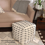 UNSTUFFED Pouf Ottoman Cover - REDEARTH Textured Storage Cube Boho Bean Bag Chair Seat Footrest Stool For Living Room, Bedroom,Nursery, Farmhouse, Kidsroom, Patio, Gym; 100% Cotton (20X20X20; Natural)