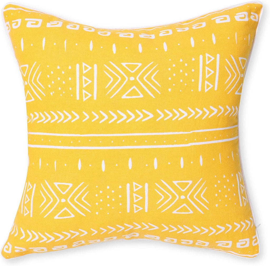 REDEARTH Printed Throw Pillow Cushion Covers-Woven Decorative Farmhouse Cases set for couch, sofa, bed, chair, dining, patio, outdoor, car; 100% Cotton (18x18"; Mustard1) Pack of 2