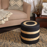 REDEARTH Cylindrical Pouf Foot Stool Ottoman | Cotton and Jute Braided Boho Pouffe Poof Accent Beanbag Chair Footrest for The Living Room, Bedroom, Nursery, Patio, Lounge (16"x16"x16", Black Natural)