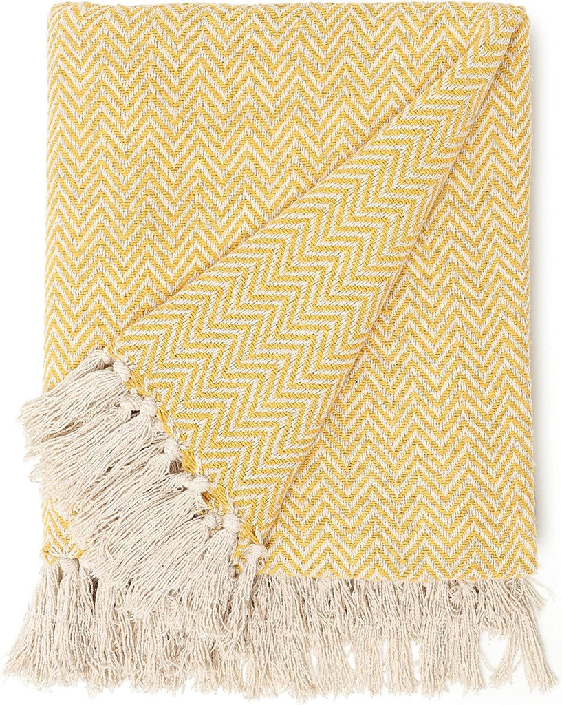REDEARTH Classic Herringbone Throw Blanket -medium weight soft lap blanket for sofa bed couch chairs loveseats car, living, indoor/ outdoor use 100% Cotton (50x60"; Mustard)