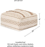 UNSTUFFED Pouf Ottoman Cover Textured Storage Cube Bean Bag Poof Pouffe Accent Chair Seat Footrest for Living Room, Bedroom, Patio, Gym; 100% Cotton (20"X20"X8", Geometric Craft Taupe)