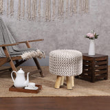 REDEARTH Foot Stool -Handmade Macrame Wooden 4 Legs Seat Footrest for Living Room, Bedroom, Nursery, kidsroom, Patio, Gym; 100% Cotton (16x14x14; Natural)