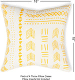 REDEARTH Printed Throw Pillow Cushion Covers-Woven Decorative Farmhouse Cases set for couch, sofa, bed, chair, dining, patio, outdoor, car; 100% Cotton (18x18"; Mustard1) Pack of 4