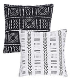 REDEARTH Printed Throw Pillow Cushion Covers-Woven Decorative Farmhouse Cases Set for Couch, Sofa, Bed, Chair, Dining, Patio, Outdoor, car; 100% Cotton (18x18; Black) Pack of 2