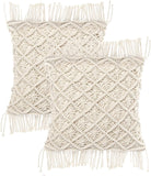 REDEARTH Macrame Throw Pillow Cushion Covers-Woven Decorative Farmhouse Square Cases set for couch, sofa, bed, farmhouse, chair, dining, patio, outdoor, car; 100% Cotton (18x18"; Natural) Pack of 2