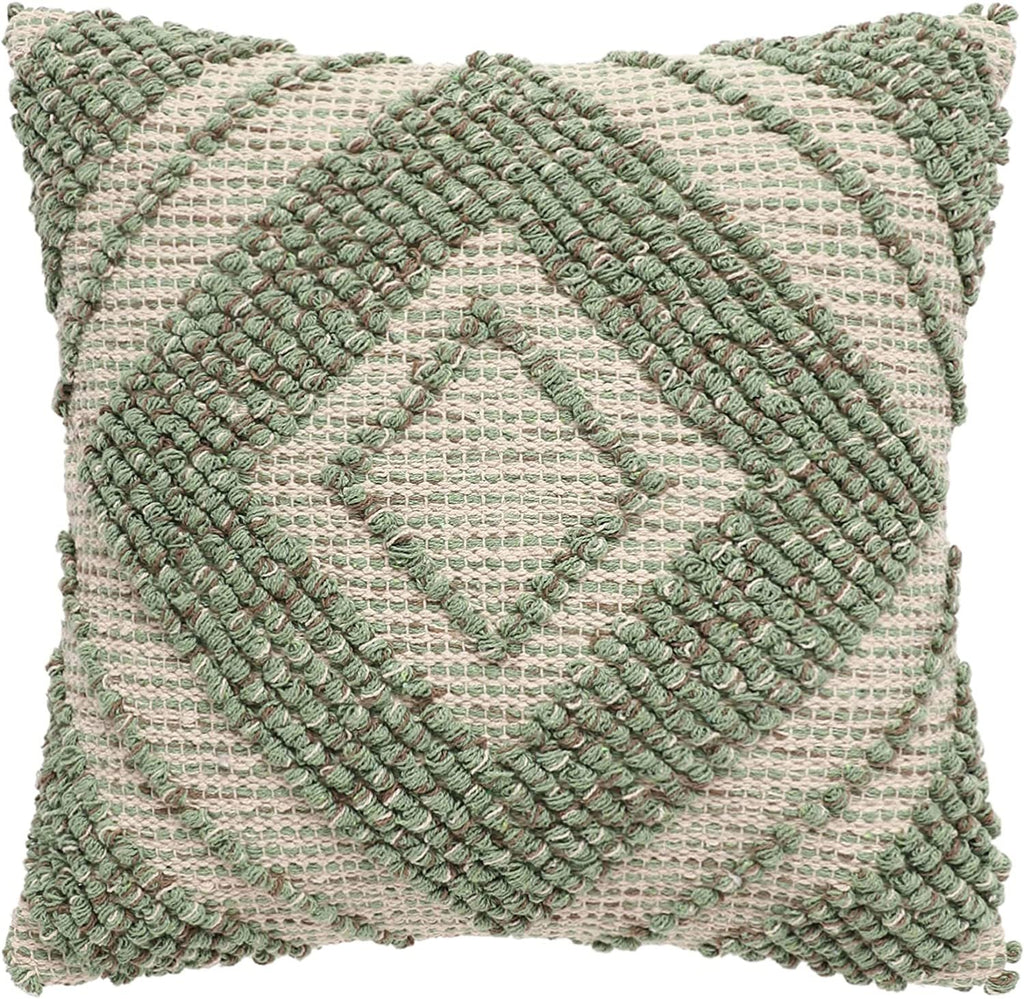 REDEARTH Textured Throw Pillow Cushion Covers-Woven Tufted Decorative Farmhouse Cases Set for Couch, Sofa, Bed, Chair, Dining, Patio, Outdoor; 100% Cotton (18"x18", Solitaire Lozenge) Pack of 2