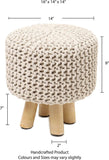 REDEARTH Foot Stool -Handmade Macrame Wooden 4 Legs Seat Footrest for Living Room, Bedroom, Nursery, kidsroom, Patio, Gym; 100% Cotton (16x14x14; Natural)