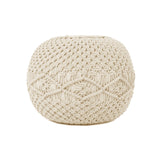 REDEARTH Round Pouf Ottoman -Macrame Hand Knitted Poof Pouffe Ottoman Cover Accent Chair Seat Footrest for Living Room, Bedroom, Nursery, kidsroom, Patio, Gym; 100% Cotton (19x19x14; Natural)