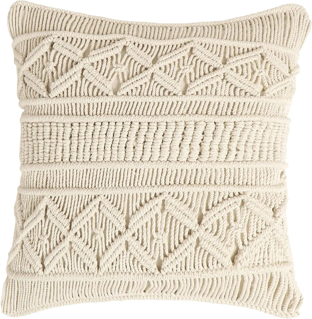 REDEARTH Textured Throw Pillow Cushion Covers-Woven Tufted Decorative Farmhouse Cases Set for Couch, Sofa, Bed, Chair, Dining, Patio, Outdoor; 100% Cotton (18"x18", Natural) Pack of 2