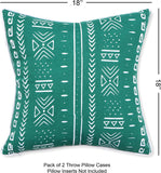 · REDEARTH · Printed Throw Pillow Cushion Covers-Woven Decorative Farmhouse Cases set for couch, sofa, bed, chair, dining, patio, outdoor, car; 100% Cotton (18x18"; Green1) Pack of 2