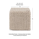 REDEARTH Cube Pouf Foot Stool Ottoman -Hand Knitted Poof, Cord Boho Pouffe, Home Décor Accent Chair, Stuffed Footrest for Living Room, Bedroom, Nursery, Covered Patio (16”x16”x16”; Beige Ivory)