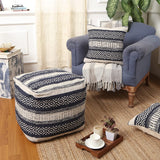 UNSTUFFED Pouf Ottoman Cover - REDEARTH Textured Storage Cube Bean Bag Poof Pouffe Accent Chair Seat Footrest For Living Room, Bedroom, Patio, Gym; 100% Cotton (20"X20"X20", Indigo Impressions)