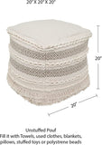 UNSTUFFED Pouf Ottoman Cover -REDEARTH Textured Storage Cube Bean Bag Poof Pouffe Accent Chair Seat Footrest for living room, bedroom, nursery, kidsroom, patio, gym; 100% Cotton (20x20x20; Natural)