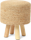 REDEARTH Foot Stool -Handmade Wooden 4 Legs Jute Braided Seat Footrest for Living Room, Bedroom, Nursery, kidsroom, Patio, Gym; 100% Jute (16x14x14; Natural)