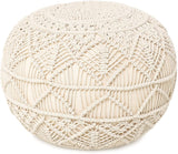REDEARTH Round Pouf Ottoman -Macrame Hand Knitted Poof Pouffe Ottoman Cover Accent Chair Seat Footrest for Living Room, Bedroom, Nursery, kidsroom, Patio, Gym; 100% Cotton (19x19x14; Natural)