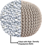 REDEARTH Round Pouf Foot Stool Bean Bag Ottoman -Cable Knitted Boho Pouffe, Hoem Decor Poof Accent Beanbag Chair Ready to Use for Living Room, Bedroom, Nursery, Patio, Lounge (19"x19" x14", Taupe)