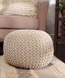 REDEARTH Round Pouf Ottoman-Cable Knitted Boho Poof, Home Décor Cord Pouffe Accent Chair Handmade Circular Seat Footrest for Living Room, Bedroom, Nursery, kidsroom, Gym;100% Cotton (19x19x14; Ivory)