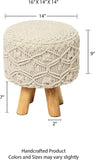 REDEARTH Foot Stool -Handmade Macrame Wooden 4 Legs Seat Footrest for Living Room, Bedroom, Nursery, kidsroom, Patio, Gym; 100% Cotton (16"x14"x14", Natural)