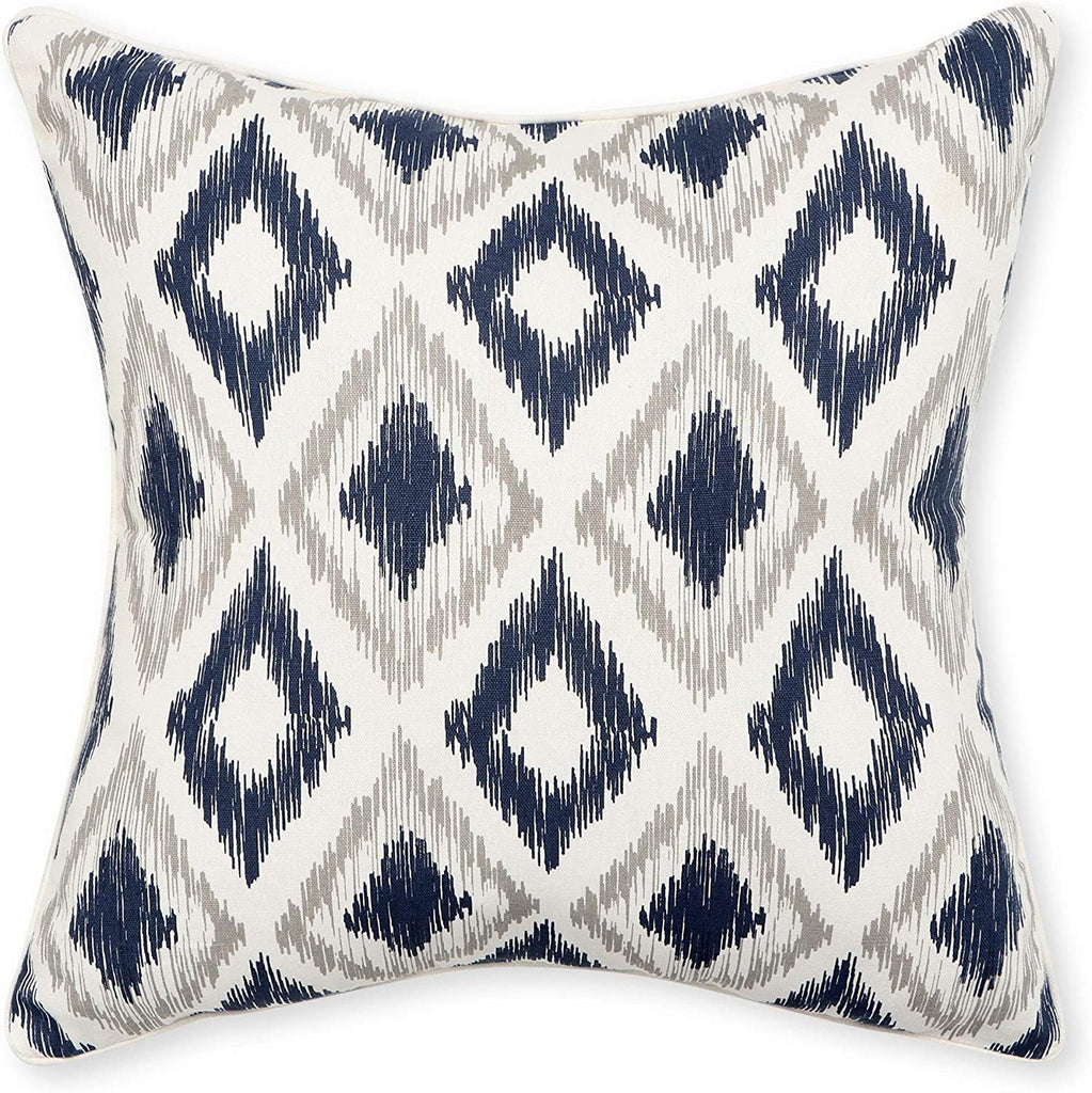 REDEARTH Printed Throw Pillow Cushion Covers-Woven Decorative Farmhouse Cases set for couch, sofa, bed, chair, dining, patio, outdoor, car; 100% Cotton(Ikat Trail Navy, 18"X18") Pack of 4