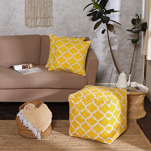 REDEARTH Printed Throw Pillow Cushion Covers-Woven Decorative Farmhouse Cases set for couch, sofa, bed, chair, dining, patio, outdoor, car; 100% Cotton (18x18"; Mustard) Pack of 2