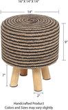 REDEARTH Foot Stool -Handmade Wooden 4 Legs Tufted Seat Footrest for Living Room, Bedroom, Nursery, kidsroom, Patio, Gym; 50% Jute 50% Cotton (16x14x14; Black Natural)