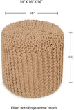 REDEARTH Cylindrical Hand Knitted Pouf - Foot Stool Ottoman - Cord Boho Pouffe - Cotton Round Poof Accent Chair for Home Decor, Kids, Living Room, Bedroom, Nursery, Patio, Lounge (16"x16"x16", Beige)